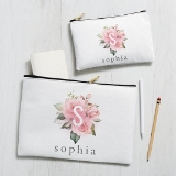 pink floral initial zipper pouch