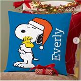peanuts snoopy & woodstock holiday throw pillow